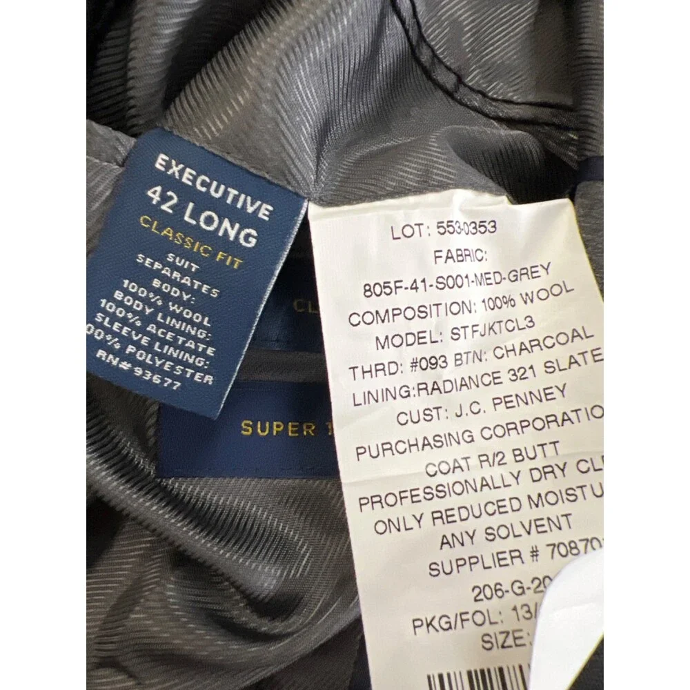 Stafford Men's Gray Long Sleeve Wool Two Button Blazer Jacket - 42 Long